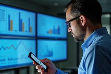 Business leader analyzing strategy data charts